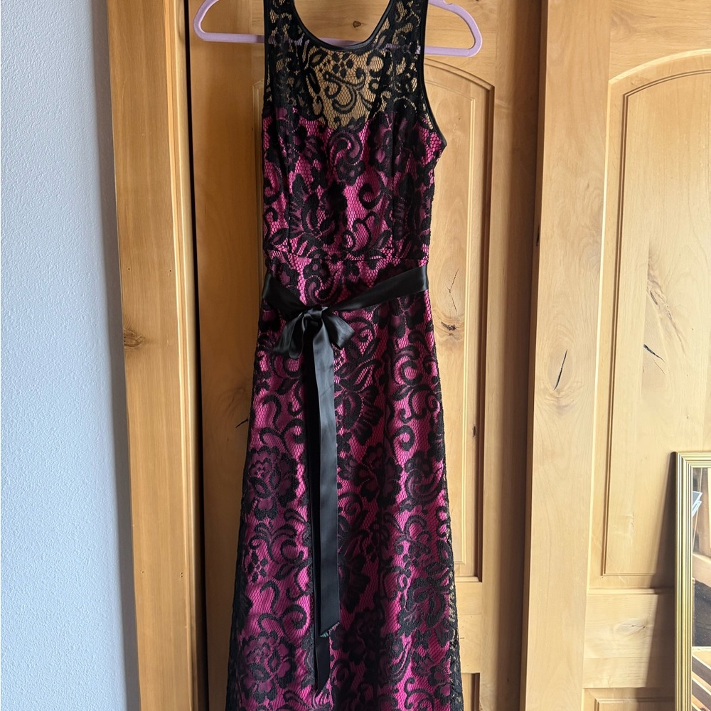 Chic Black and Pink Lace Prom Dress